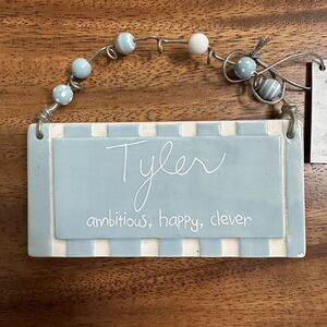 Department 56 Sandra Magsamen Boys Name Tag Ornament Decor Ceramic Plaque TYLER